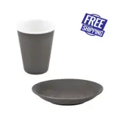 6x Latte Cup & Saucer Slate Grey 200mL Bevande Coffee Cups Hot Chocolate Drink