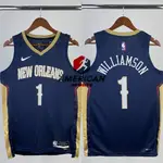 男式NBA JERSEY紐奧良鵜鶘隊锡安威廉姆森PELICANS ZION WILLIAMSON黑色籃球球衣