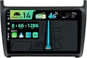 BXLIYER【Built-in 4G DAB】 Android 14-6G+128G Car Stereo for VW Polo (2009-2014) - Wireless CarPlay/Android Auto - Camera + MIC - IPS 9 Inch 2 Din - AHD Steering Wheel Fast-Boot 360-CAM HDMI DSP