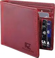 [Rilucere] Handmade Full Grain Genuine Leather Wallet for Mens, Premium Crazy Horse Leather, Men’s Wallets, RFID Blocking, Bifold Quality Front Pocket Leather Wallet, Gifts for Men, Claret Red, Classic