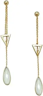 [JewelryWeb] Gold Plated 925 Sterling Silver Lariat Style Drop Post Back Earrings Faceted Chalcedony Stud Earring for Women