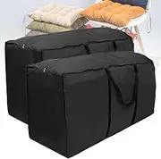 Patio Furniture Cushion Storage Bag, 210D Oxford Cloth Waterproof Outdoor Cover Storage Bag Lightweight Carry Case with Zipper and Handles, 2 Pack,Black,116x47x51 cm