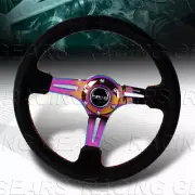 NRG RST-018S-MCBS 350MM BLACK SUEDE NEO CHROME RED STITCH 3" DEEP STEERING WHEEL