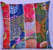 Indian Kantha Floral Patchwork Cushion Cover Cotton Home Sofa Decor Pillows Sham