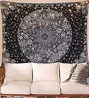 Neasow Bohemian Tapestry Wall Hanging,Black and White Floral Tapestry with Dotted Daisy Medallion Print Bedroom Boho Hippie Home Decor, 50×60 inches