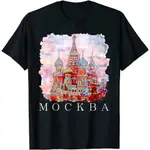 MOSKVA 水彩 KREMLIN 紅色方形白色夏季短款 PUTIH 襯衫