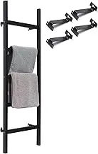 FUIN 57in Wall Mounted Wooden Blanket Ladder Living Room Decorative Farmhouse Quilt Display Holder Rustic Wood Towel Rack for Bathroom, Black