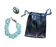 Stauer Triple 3 Strand Light Blue Glass Bead Clasp Bracelet W/ Dust Bag NEW