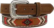 [ARIAT] Men's Belt Embroidered Inlay Round Conchos