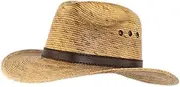 [MWS] Big Wide Brim Natural Palm Leaf Straw Cuban Gaucho Fedora UPF Sun Hat Flex Fit, Natural Palm Leaf Straw, Large