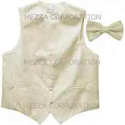 New Men's paisley formal Tuxedo Vest Waistcoat_Bowtie Ivory wedding party prom
