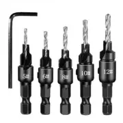 5pc Woodworking Tapper Hexagon Shank Screw Countersunk Drill Bit Taper Drill Hol