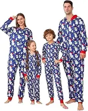 [PYAEAS] Christmas Onesie Pajamas Family Vacation Novelty One-piece Hooded Matching PJs Allover Pattern Sleepwear Nightwear