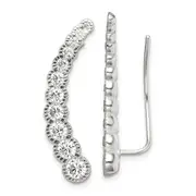Sterling Silver Polished & Textured Graduated Cz Ear Climber Earrings