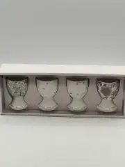 Egg Cups Porcelain Set Of 4 Spring Themed Decorative Pattern NEW In Box 2.75”