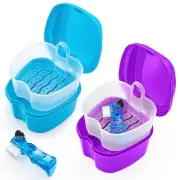 2 Pack Denture Case Dental Mouthguard Case, Denture Bath Box Cleaning with Br...