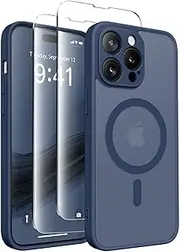 CAPRARO Magnetic for iPhone 14 Pro Case, [Compatible with MagSafe] [Full Camera Protection] Shockproof Protective Slim Translucent Matte Phone Case for iPhone 14 Pro 6.1'', Navy Blue
