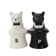 Black & White Cats In Magician Hats Magnetic Salt Pepper Shaker Set 10392