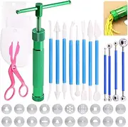 Rustark 17 Pcs Cake Decorating Supplies Modeling Tool with Stainless Steel Clay Extruder Sugar Paste Gun, Ball Stylus Dotting Tool, Clay Cake Sculpture Tool, Cake Fondant Decoration Tool Kit