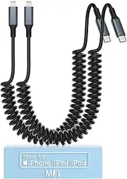 USB-C to Lightning Cable for iPhone - MFi Certified USB C iPhone Charger Cord for Car, Coiled Apple Carplay Cord for iPhone14/13/12/11 Pro Max/XS MAX/XR/XS/X/8/7/Plus/6S iPad