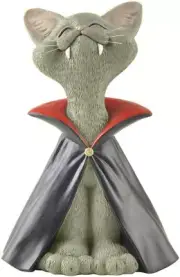 Whimsical Grey Cat Vampire Figurine Cute Collectible - Grey Vampire