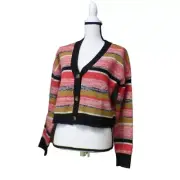 BP Nordstrom Junior’s Marled Striped Cropped Cardigan, Black/Marled, Size M