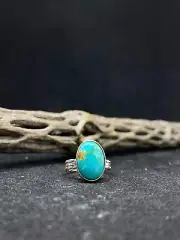 Handmade Native American Navajo fox turquoise Sterling Silver Ring Size 6
