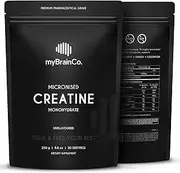 myBrainCo Micronised Creatine Monohydrate - 100% Pure, Lab-Tested, Pharmaceutical Grade Powder - Unflavored - Athletic & Cognitive Performance - 50 Servings (250g)