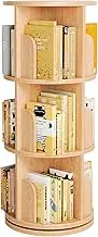 Claiks 3-Tier Solid Wood Rotating Bookshelf, 360° Spinning Bookcase Tower, Space-Saving Vertical Book Storage Organizer with Sturdy Construction for Home & Office, Nature