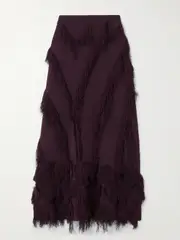 [Ulla Johnson] Ulla Johnson - Astrid Fringed Stretch-knit Midi Skirt - Purple - large large Purple