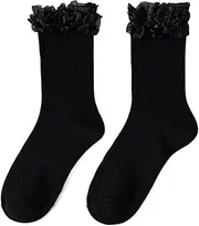 Esdlajks Lolita Socks Japanese Cute Girl Lolita Tube Socks Double Lace Lace Student Socks (Color : Black, Size : One Size)
