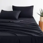 Wake In Cloud - Queen Bed Sheets Set, 1000TC Ultra Soft Microfiber Bedding, Extra Deep Fitted Sheet & Flat Sheet & 2 Pillowcases, 4 Piece, Black, Queen Size