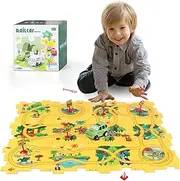 Children's Educational Puzzle Track Car Play Set DIY Assembling Electric Trolley RailCar Building Toys Puzzle Track Play with 25 Vehicles for Toddler Kids
