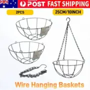 2 x Wire Hanging Baskets Plant Flower Plastic Pots 25cm Garden Storage Holder
