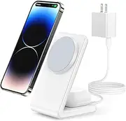 Meifigno 2-in-1 for Magsafe Charger Stand with [PD3.0 20W USB-C Charger Block & Cable] - Fast Charging Wireless Charger for iPhone 16/15/14/13/12 Pro Max, AirPods, White