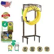 Freestanding Metal Hose Holder with Extra Hooks - Holds 150ft in Elegant Bronze