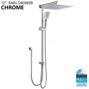 WELS 12" Square Chrome Twin Rainfall Handheld Shower Head Sliding Rail Arm Set