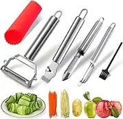 Vegetable Peeler Set Julienne Peeler 6 Pcs Stainless Steel Kitchen Peelers Kit for Apple Fruit Cucumber Carrot Potatoes with Garlic Peeler