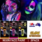3x Glow in the Dark UV Face Paint 25ml Neon Yellow Orange Pink Halloween Costume