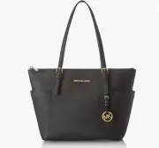 Michael Kors Jet Set Top-Zip Saffiano Leather Tote - Black
