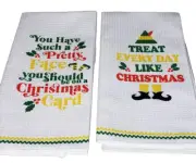 2 Christmas Elf Dish Towels Cheroloven Dishtowel White Elephant Stocking Stuffer