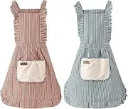 2 Pcs Cotton Apron – Premium Lightweight & Breathable Fabric, Stylish Printed Design, Adjustable Straps for Easy Wear, Large Front Pockets for Convenient Storage. (One pocket)
