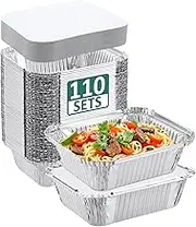 NEEBAKE 110 Pack 5x4 Disposable Small Aluminum Pans with Cardboard Lids - 1lb-Mini-Aluminum-Foil-Pans-Tin-Foil-Takeout-Trays-Food-To-Go-Containers-for-Meal-Prep-Cooking-Roasting-Heating-Baking