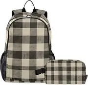 [ZRYSMY] Backpack with Lunch Box Black Whit Checkered Pattern Daypack Shoulder Bag with Lunch Bag Set for Women Men Book Bag with Laptop Compartment and Insulated Lunch Bag, Multi-colored, One Size