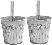 ANDRESLAD 2pcs Vintage Iron Flower Buckets with Hooks Decorative Plant Holders for Home Dark Grey for Succulents and Flowers Stylish Storage Containers for Events and Weddings