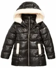 NWT MICHAEL KORS Girls Black Hooded Shiny Puffer Jacket(Size 14) MSRP$150.00 NEW