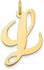 [JewelryWeb] 10k Solid Yellow Gold Large Fancy Script Letter L Initial Charm Pendant Necklace for Women