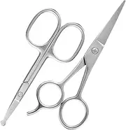 VINTORKY 2pcs Mini Facial Hair Grooming Scissors Stainless Steel - Safe Rounded Manicure Tools For Eyebrows Beard Nose Hair Eyelashes
