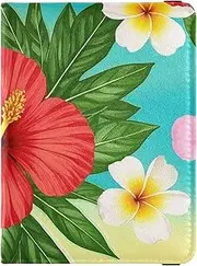 [Amooorous] Summer Plumeria Hibiscus Flower Leather decorative Passport Holders Vaccine Case Protector Cover Passport Holder Combo with Vaccine Card Slot Waterproof, Summer plumeria hibiscus flower, 1 size
