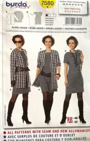 1990's Burda Misses' Dress and Jacket Pattern 7580 Size 10-22 UNCUT